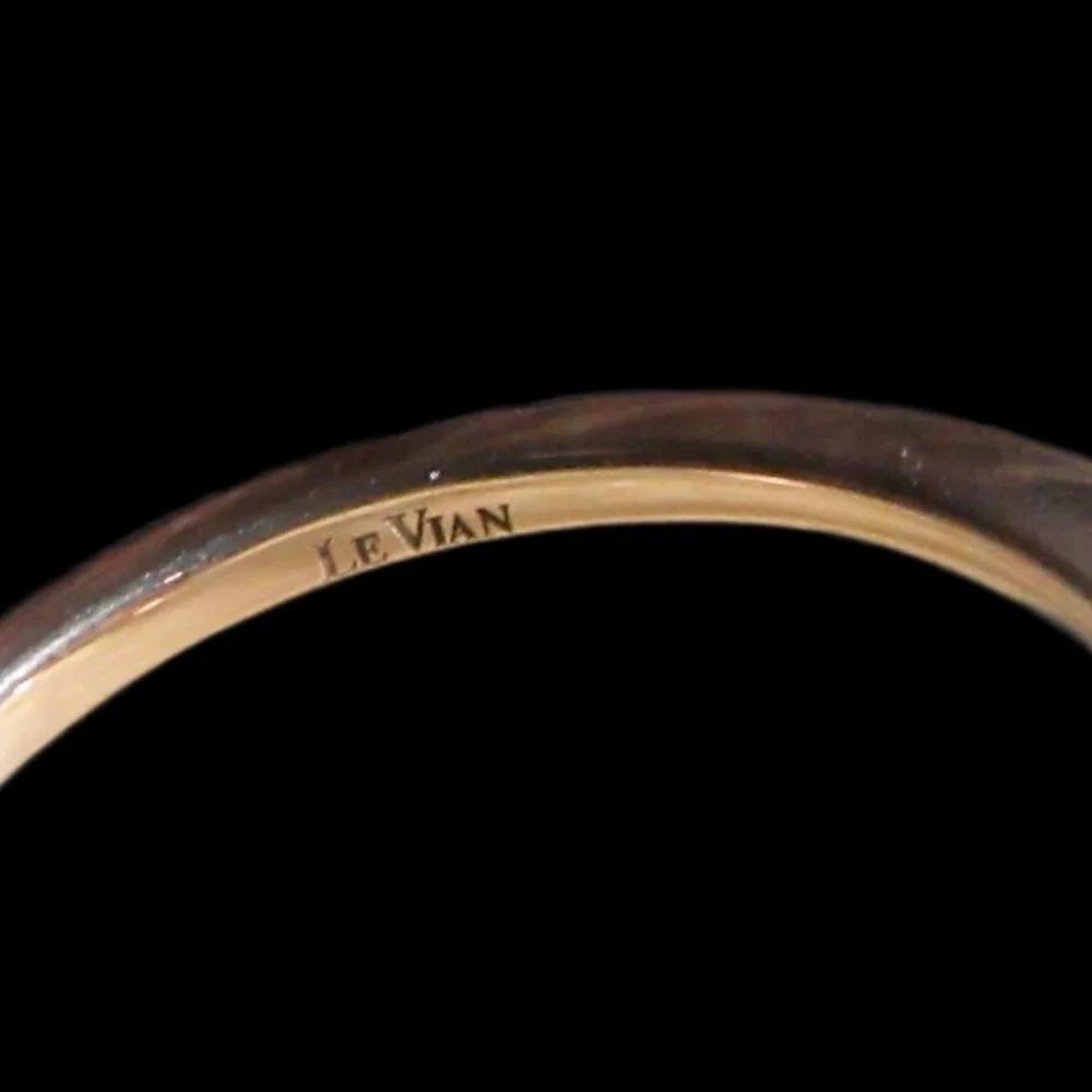 LeVian solid 14k genuine STRAWBERY GOLD/white diamonds/chocolate quartz ring - Picture 5 of 6